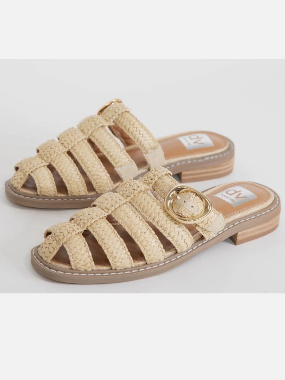DV by Dolce Vita Beige Braided Slide Sandals with Gold Buckle